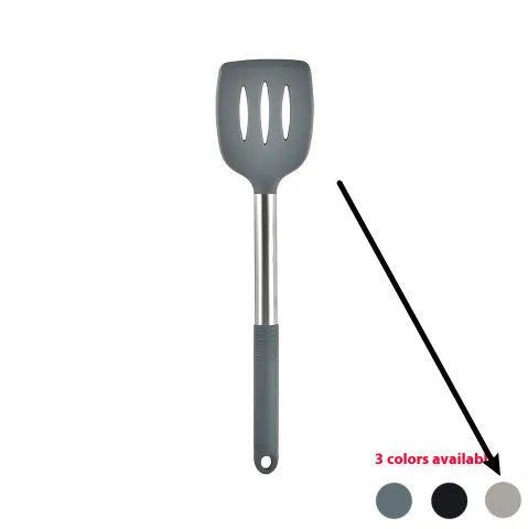12-piece silicone kitchen utensil set with rotating storage bucket in black, includes spatula, ladel, and cooking tools