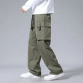 Boys straight leg cargo trousers with drawstring waist and large pockets in polyester fabric