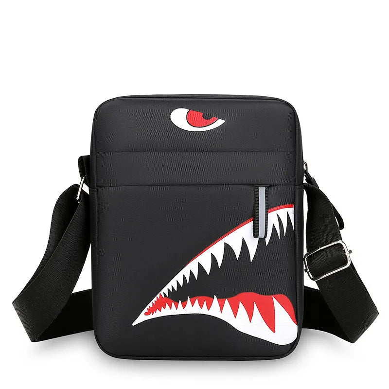 Men's small Oxford cloth crossbody bag with animal print pattern in black colour