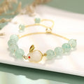 Rabbit charm bracelet with green aventurine or strawberry quartz beads