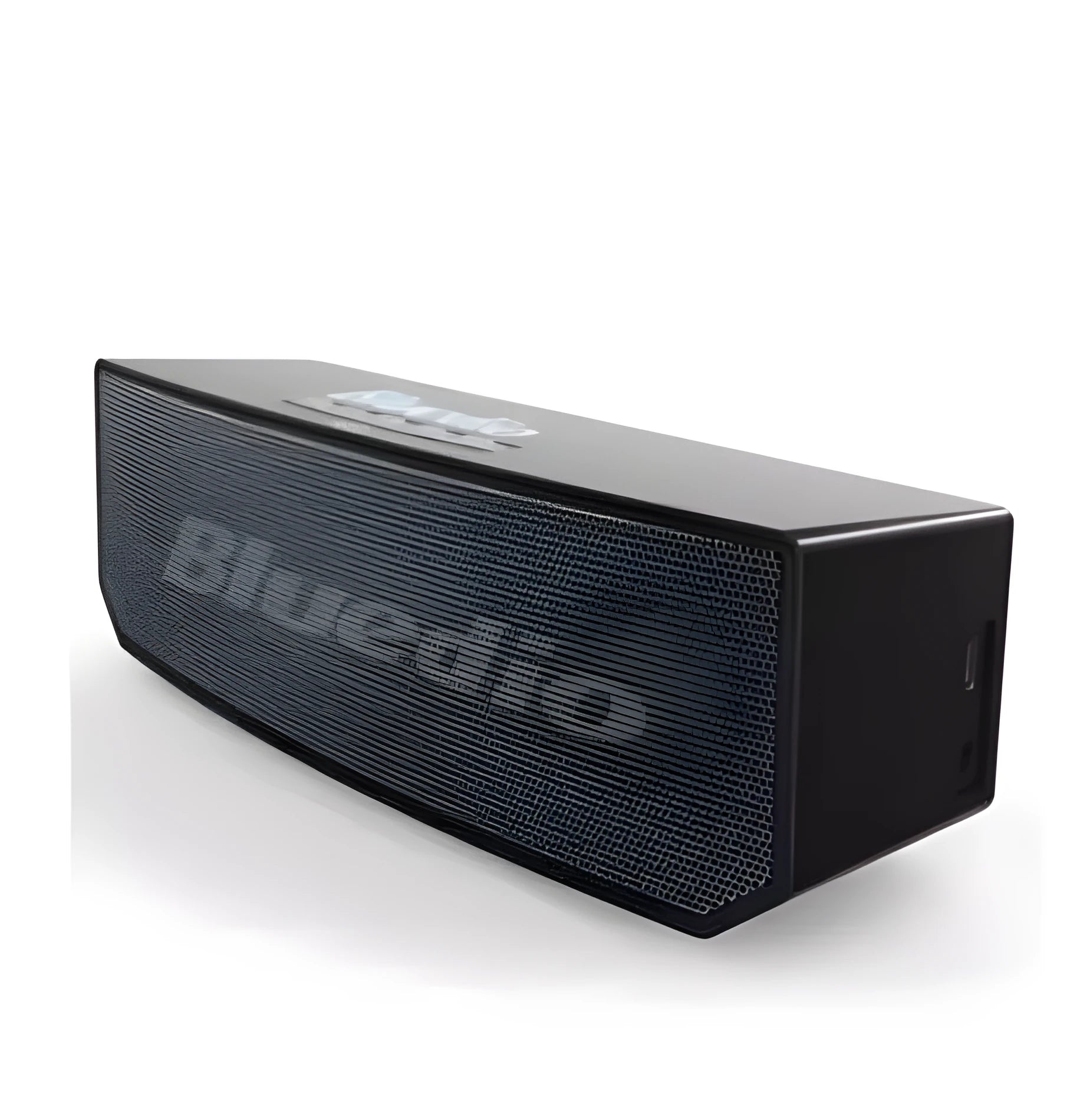 Black Bs-6 Bluetooth smart speaker on a desk showing its compact rectangular form.