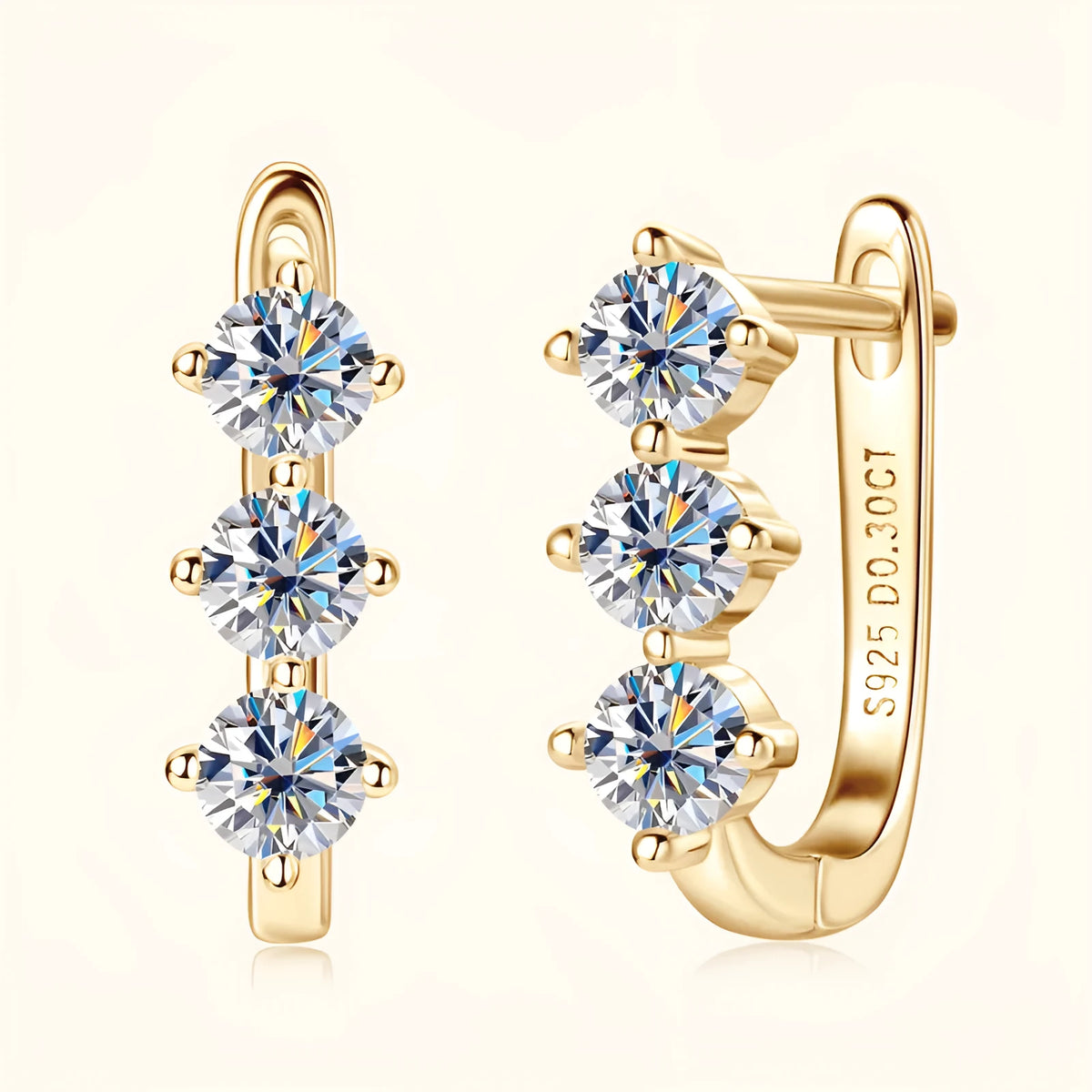Gold finish silver geometric U-shaped moissanite earrings for women with round 0.3-carat stone