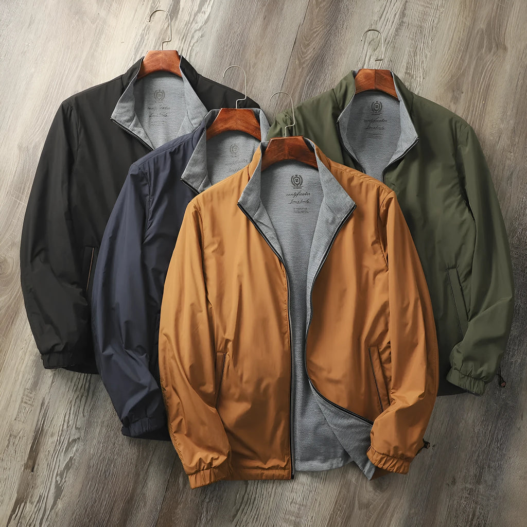 Men's stand collar business casual jacket in chemical fibre blend with cotton lining