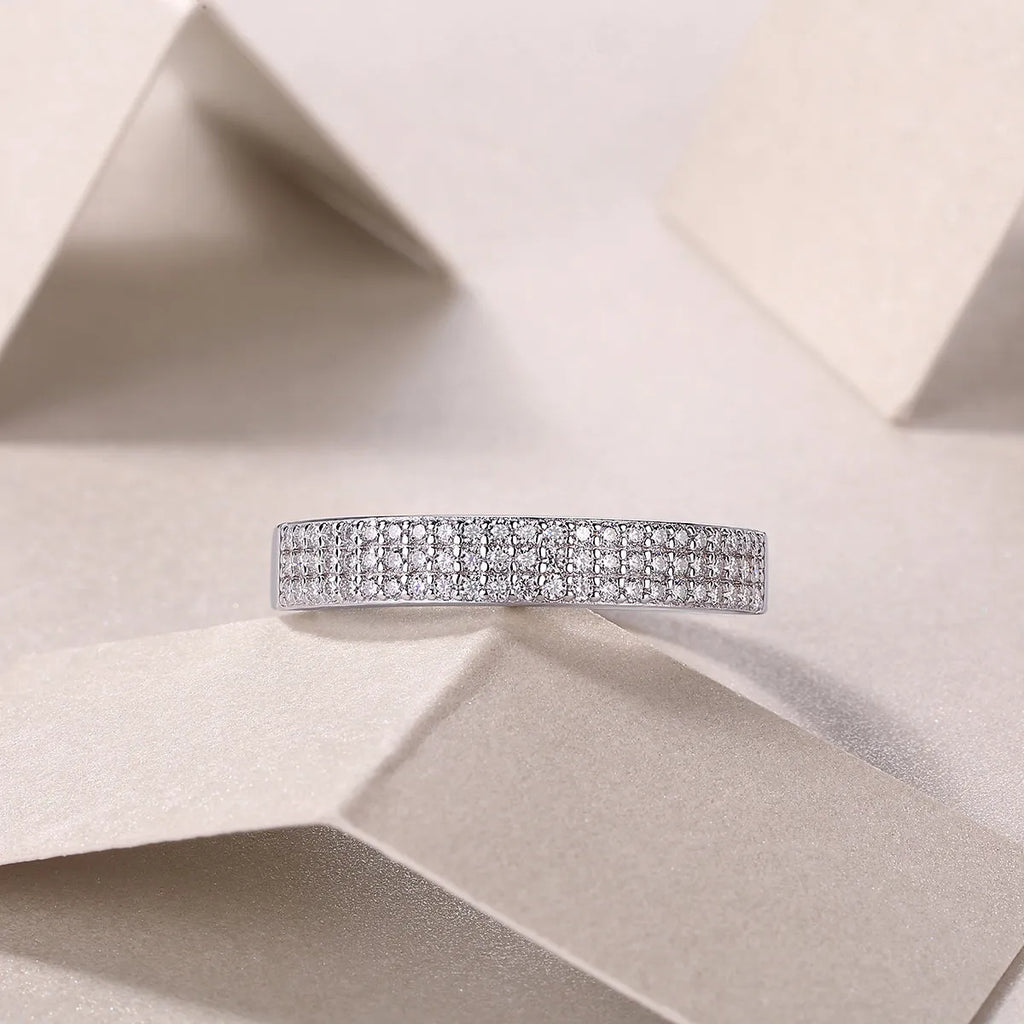 Wedding ring set with moissanite stone in S925 silver platinum plating gift box
