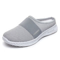 Women's casual flat shoes with mesh upper and hollow-out design in black, grey, pink or purple.