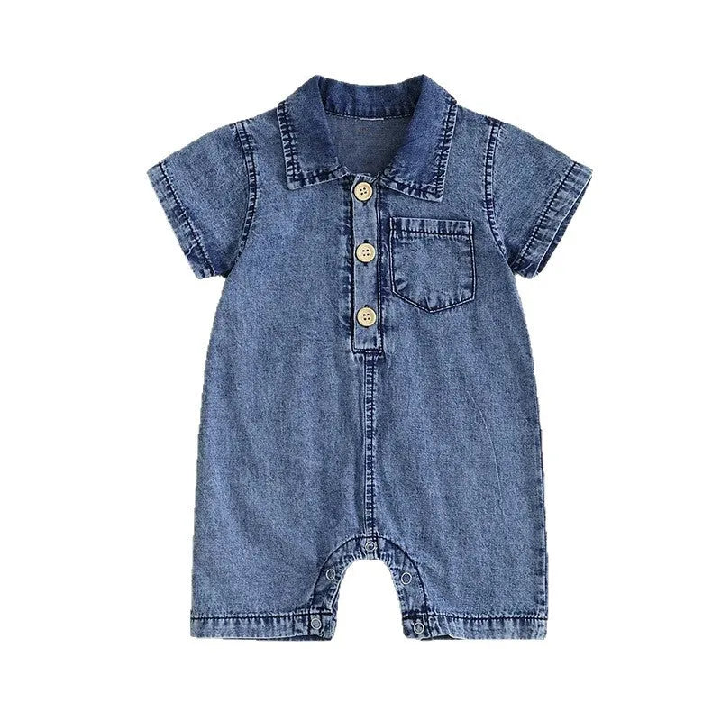 Blue cotton short sleeve rompers for baby boy western style