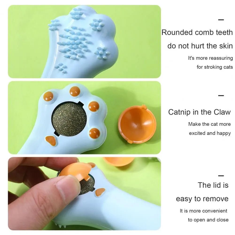 Cartoon design cat toy massage comb with dental cleaning ridges and catnip compartment