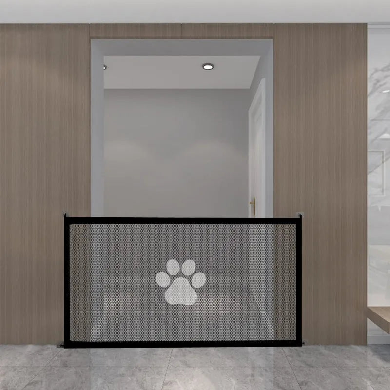 Portable folding cloth dog barrier net fence with pet doorsill in doorway