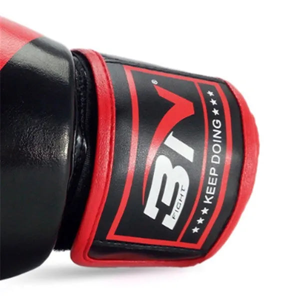 PU boxing gloves in red, blue, white, pink, and orange for training and sparring