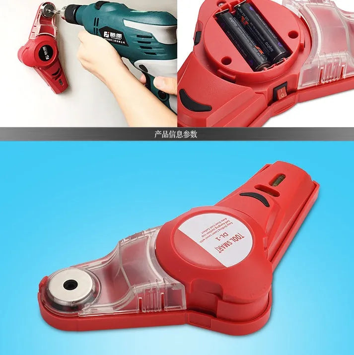 Red portable infrared laser level tool with punching and woodworking line functions on a white background.