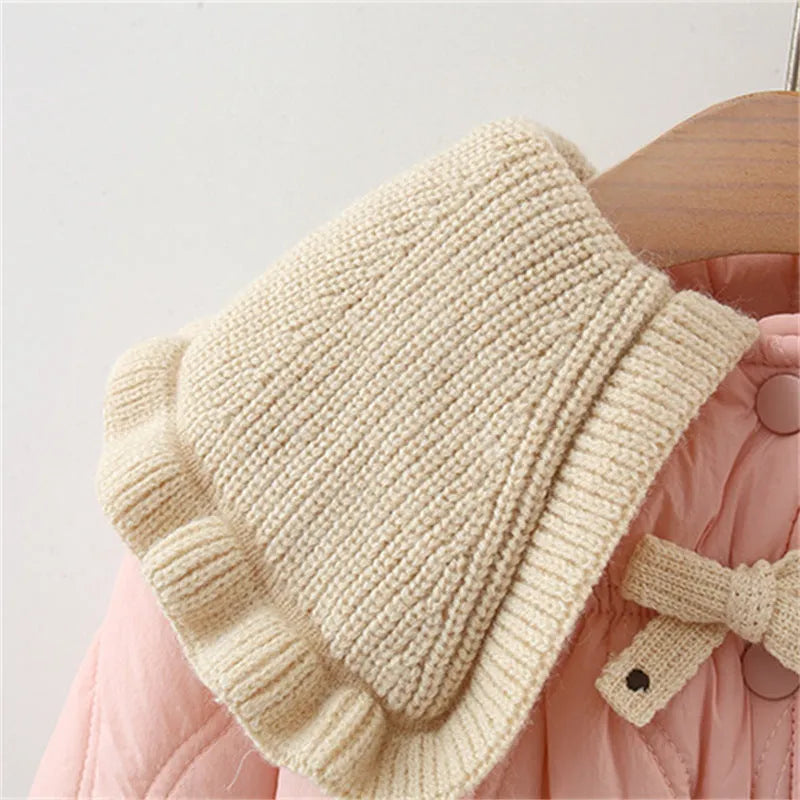 Girls winter thick cotton-padded coat with single-breasted front, Korean style, in pink and brown, suitable for heights 80-120cm