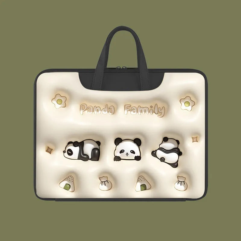PU leather inflatable laptop bag with shoulder strap in Cat Beige colour, shown next to a laptop.