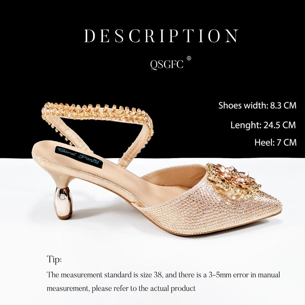 Women's high heel shoe and clutch bag set with decorative floral ankle chain in multiple colour options