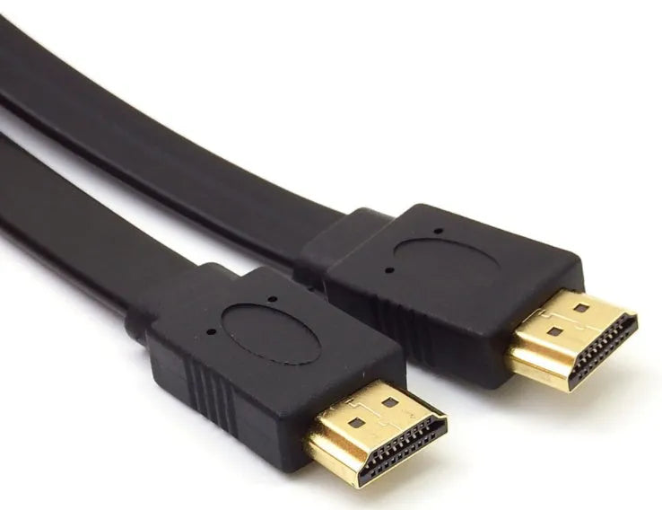 HDMI 1.4 flat cable with gold connectors showing length options for 1080P video connection