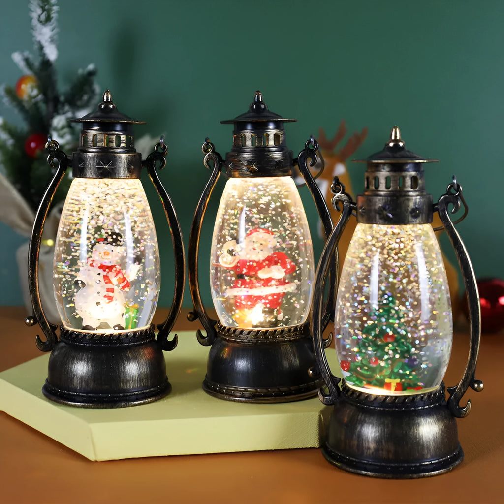 Portable oil lamp crystal ball desktop decoration with snowman design and paper-style finish.