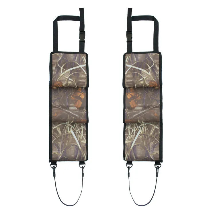 Black car gun hanging bag made of 600D Oxford cloth attached to front seat back with open dimensions 52x18cm
