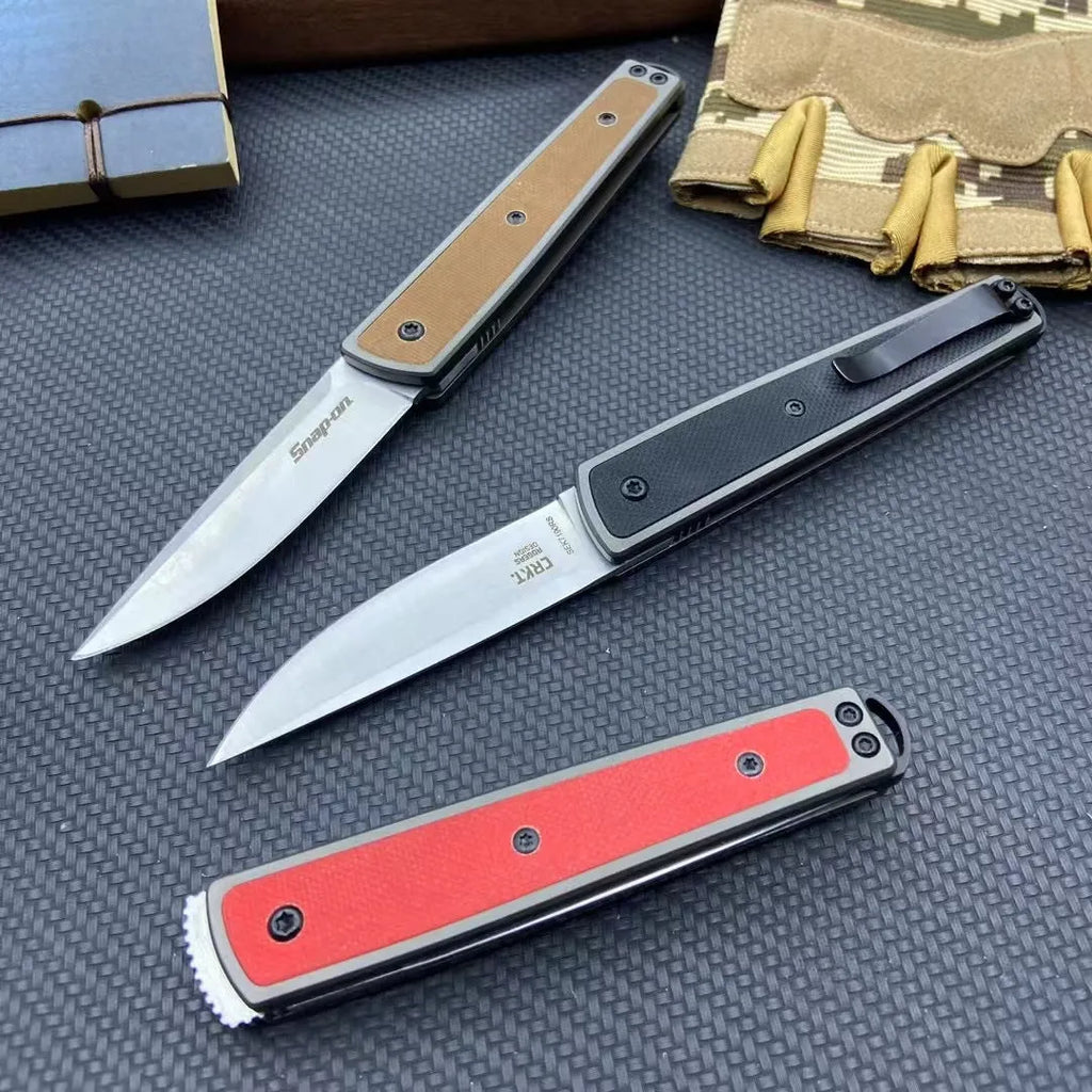 Handmade folding fruit knife with stainless steel blade in black, brown, or red colour options