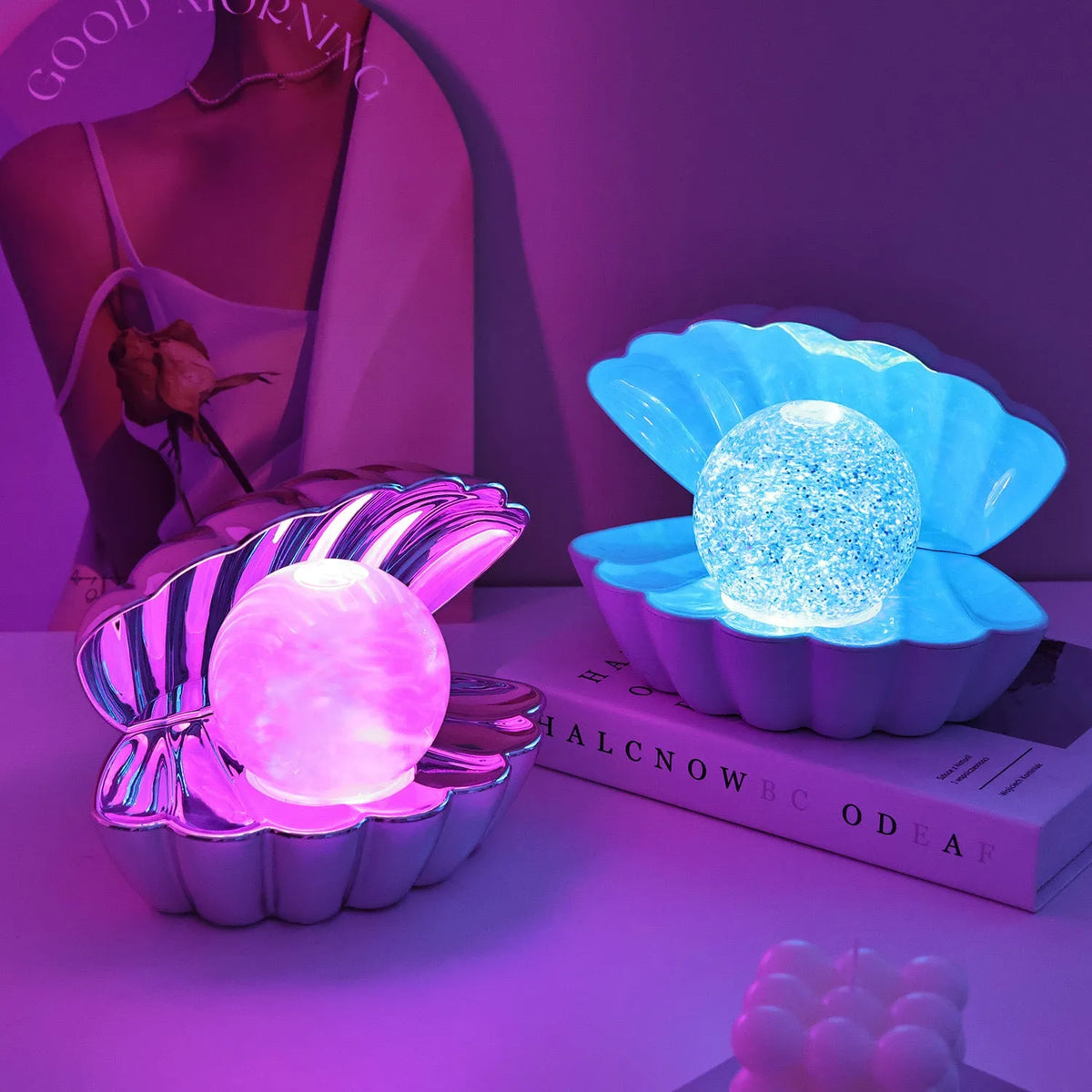 Shell-shaped neon night lamp with battery power in decorative colours