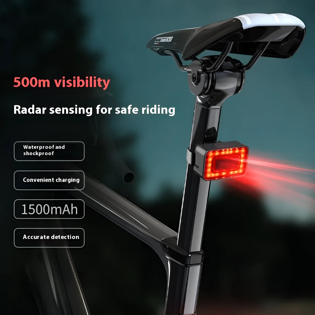 Smart millimetre wave radar bicycle taillight with dual mounting bracket on handlebars