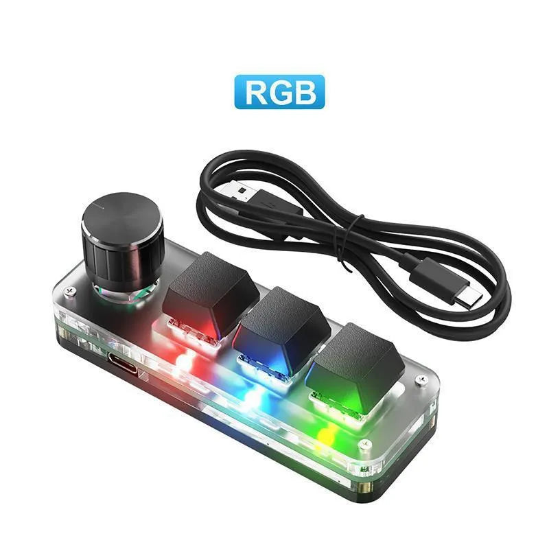 Black programmable macro keypad with RGB backlighting and copy paste buttons