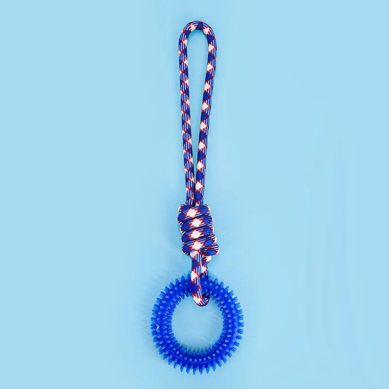 43cm colourful braided rope dog toy with knot sections for chewing and teeth cleaning