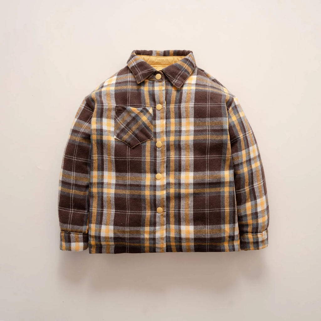 Children's lightweight reversible short jacket in yellow and light gray, polyester with nylon lining, available 90-160cm height