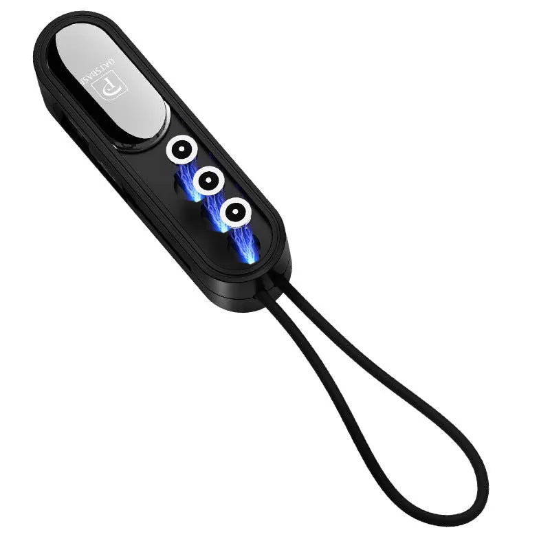 Magnetic three-in-one USB data charging cable in black colour with 0.4 metre length
