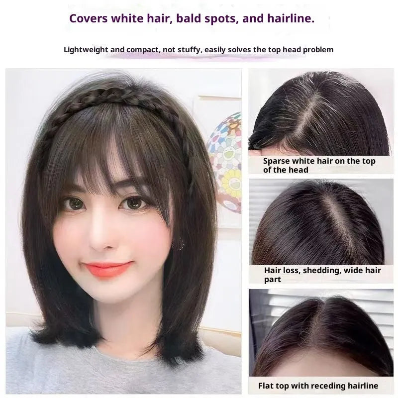 Bangs wig for women artificial twist braid high temperature fibre integrated hair band natural black with sideburns