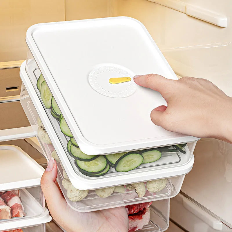 Home fashion food-grade plastic refrigerator storage box with airtight lid in simple style, available in four sizes