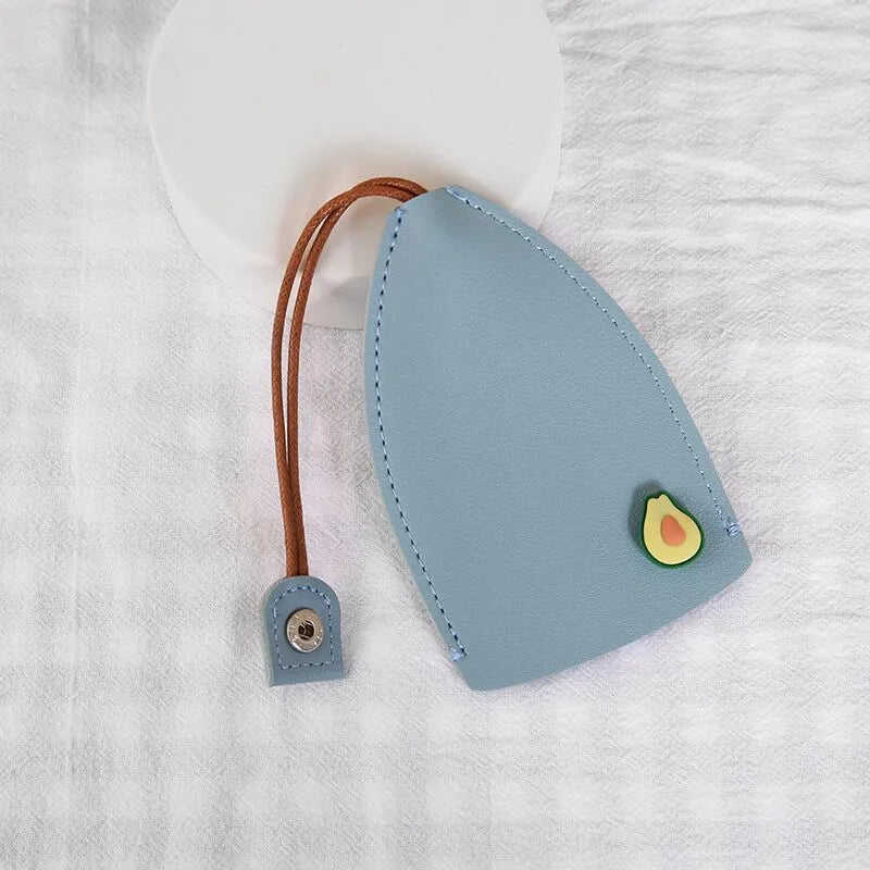Cartoon pull-out car key case in PU leather with various design options including cactus, rabbit, and fruit themes