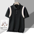 Men's striped cotton short-sleeve T-shirt with lapel collar in loose Korean fit