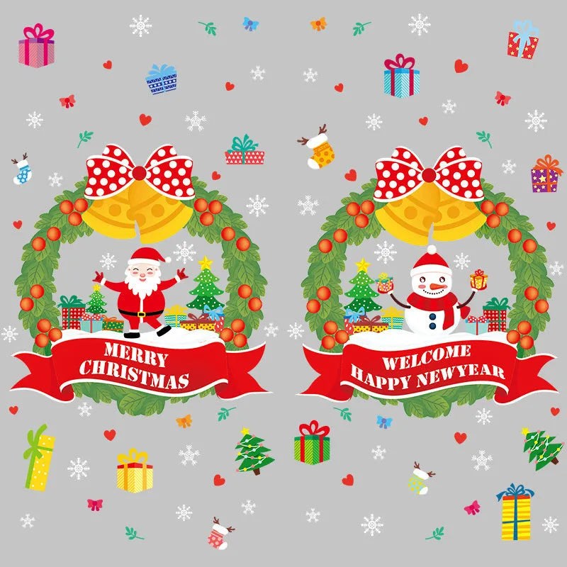 Two large PVC static Christmas wall stickers with cartoon pattern for non-adhesive bedroom decoration