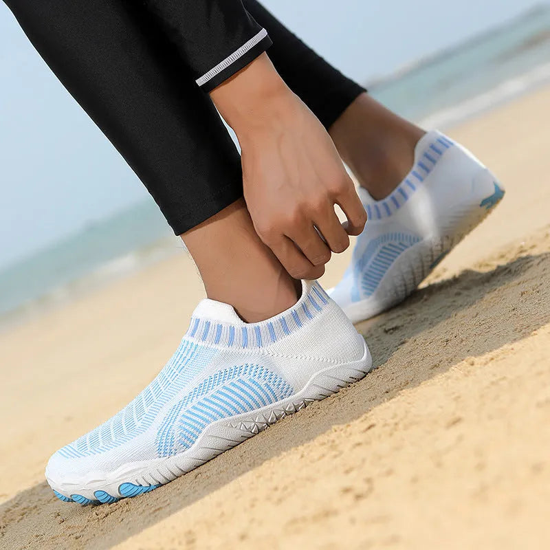 Summer non-slip quick-drying wading shoes with lycra upper and rubber sole in black