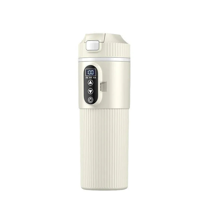Smart car water boiling cup in black or white, stainless steel vacuum insulating cup, vertical pattern version, 70W