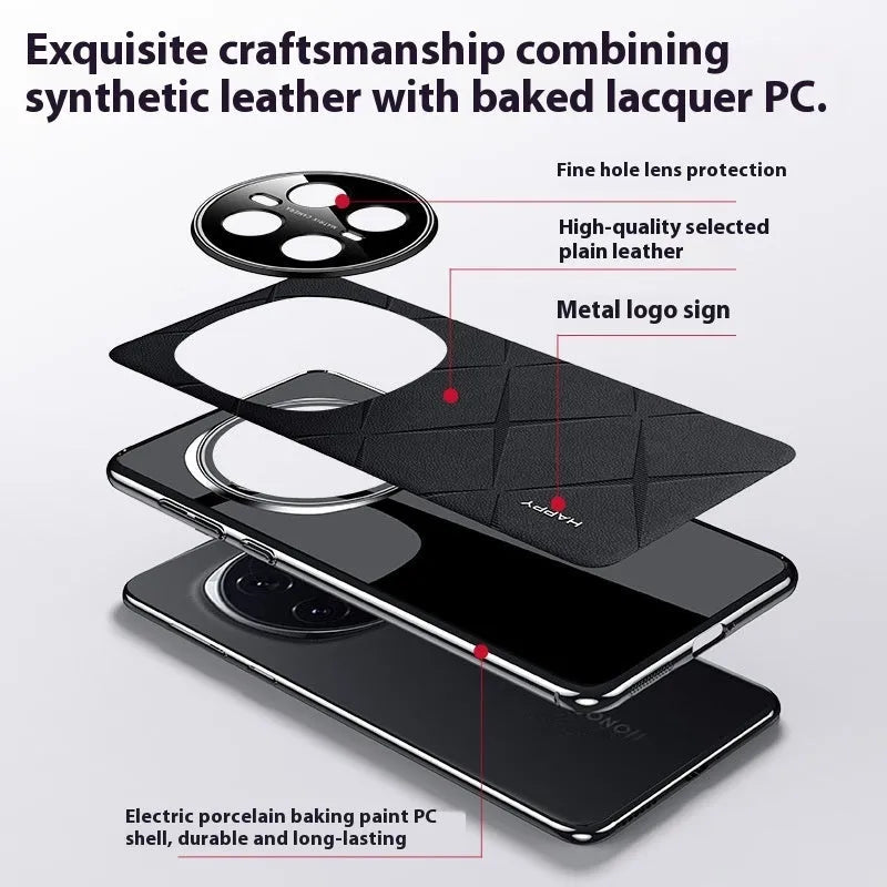 Electroplated plain leather phone case for Glory 300 in black showing all-inclusive drop-resistant cover