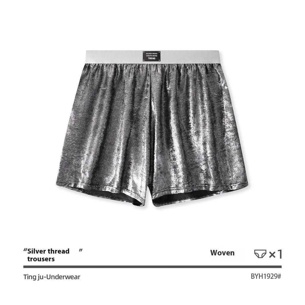 Woven polyester casual underwear in reflective bright silver colour with loose fit design for sports activities