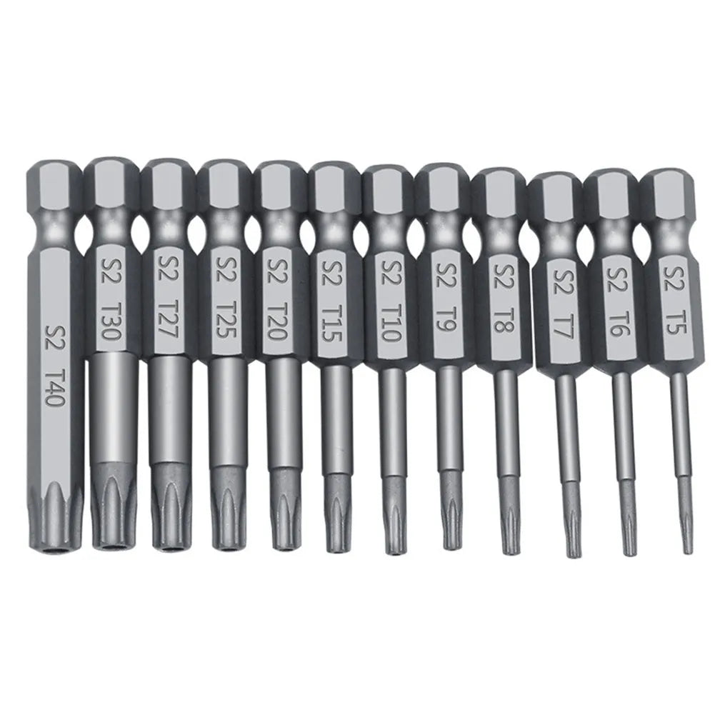 Hexagon handle screwdriver bit set with plum blossom hollow alloy bits in 50mm, 75mm and 100mm lengths