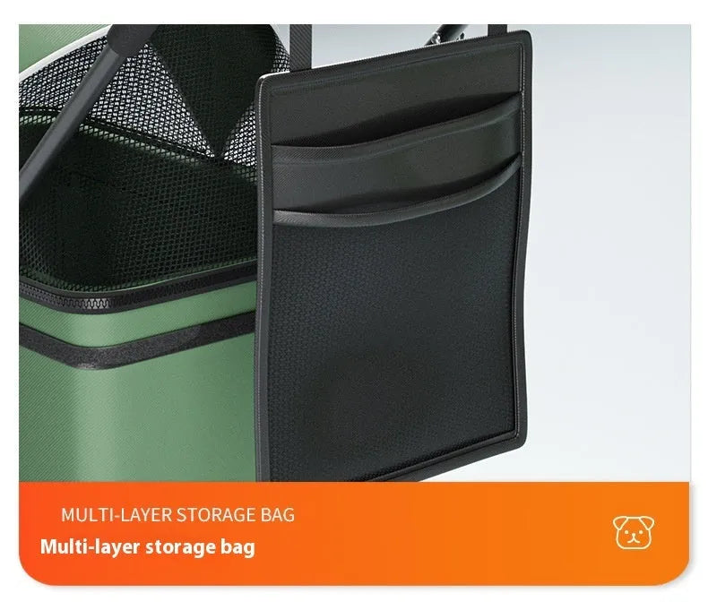 Black metal folding pet cart with removable design for dog and cat transport