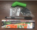 Cordless zip tie lawn trimmer with extension pole and protective debris shield on grass.