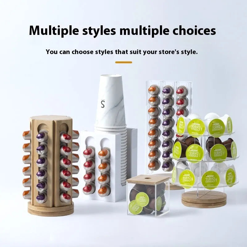 Rotatable acrylic coffee capsule storage rack in solid colour with pad glaze finish, S M L sizes