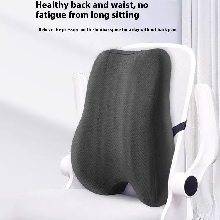 Grey lumbar support cushion for office chair showing 40x40x8cm dimensions.