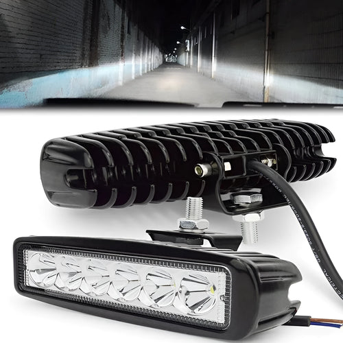 Black die-cast aluminium 18W LED auxiliary spotlight for car or truck mounting.