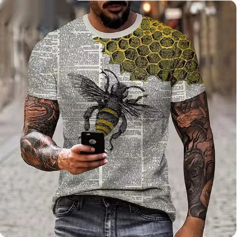 Men's black T-shirt with 3D lion print design, polyester fabric, available sizes XXS to 6XL