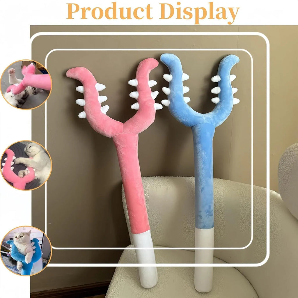 Blue plush cat wand toy measuring 70cm for interactive play with indoor cats