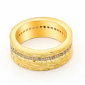 Gold geometric zircon ring on finger showing angular design and electroplated finish