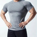 Men's tight stretch quick-dry polyester t-shirt in black, available sizes S to 3XL