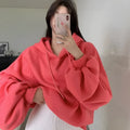 Watermelon red women's hooded sweater made from mulberry silk, sleeveless design with regular sleeves