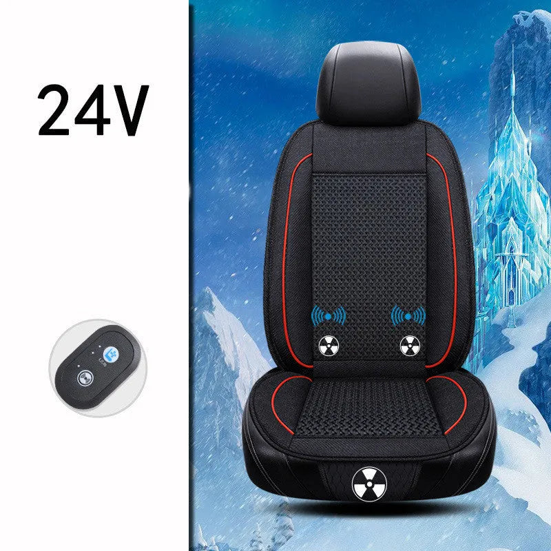 Car ventilation seat cushion measuring 60cm square in black, coffee, or rice colours with power cord
