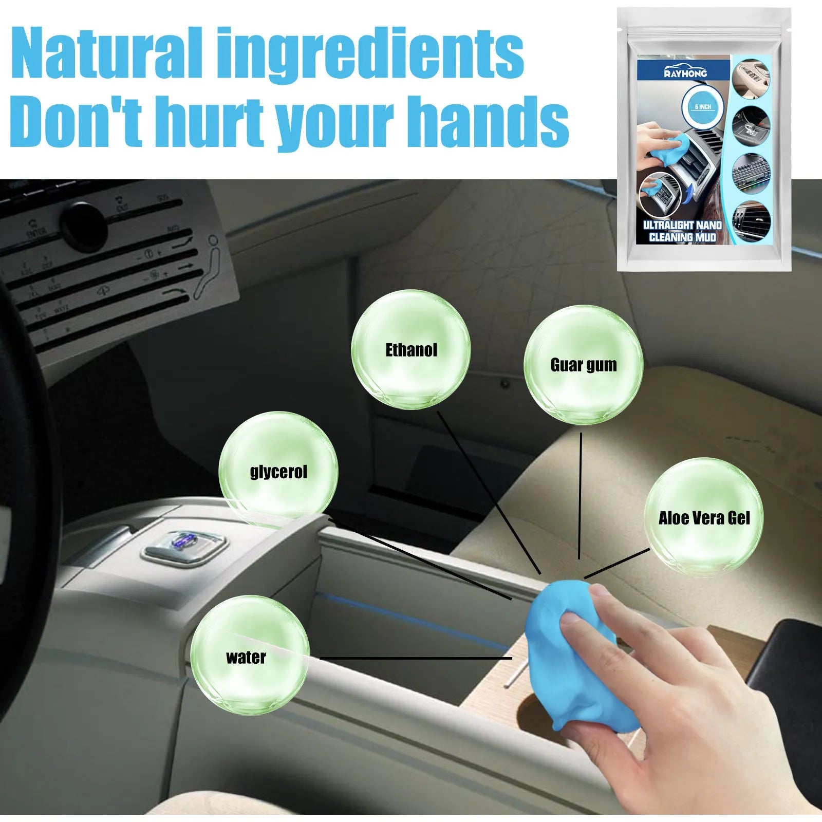 20g pack of car cleaning mud putty for removing dust from interior gaps and vents.