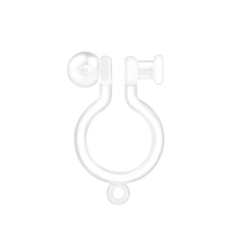 Transparent plastic ear stud converter in U shape on white background